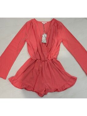 Women’s Coral Long-Sleeve V-Neck Romper